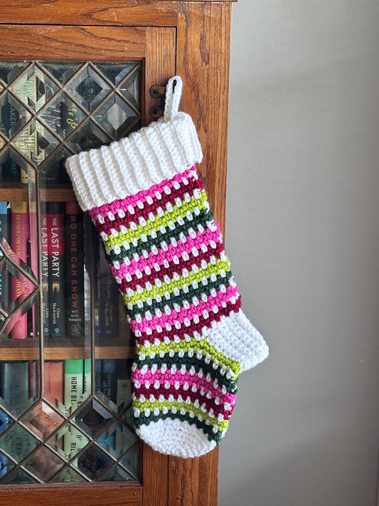 Handmade Crochet Christmas Stocking - Colorful Striped Holiday Decor