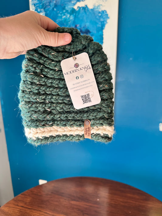 Ready to Ship - Toddler Beanie - Kale w Stripe