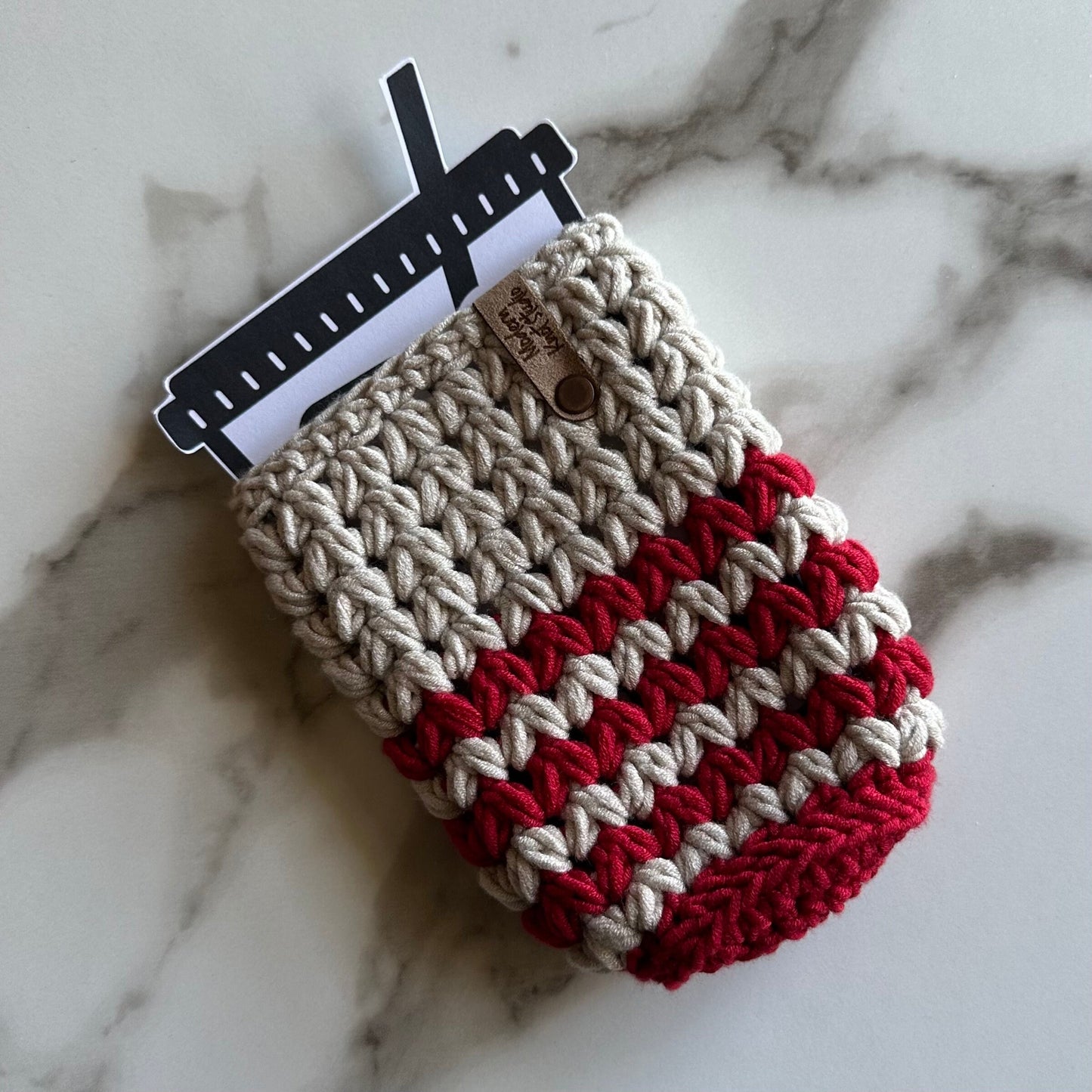 reusable coffee cozy, iced or hot drink, drink cozy , teacher gift, iced coffee cozy, cold brew sleeve | linen red striped